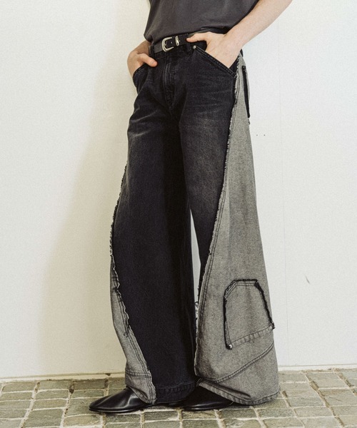 HARE ブリーチデニムパンツ ブラック SMALL HARE（ハレ）の「ブリーチデニムパンツ(HARE)（デニムパンツ