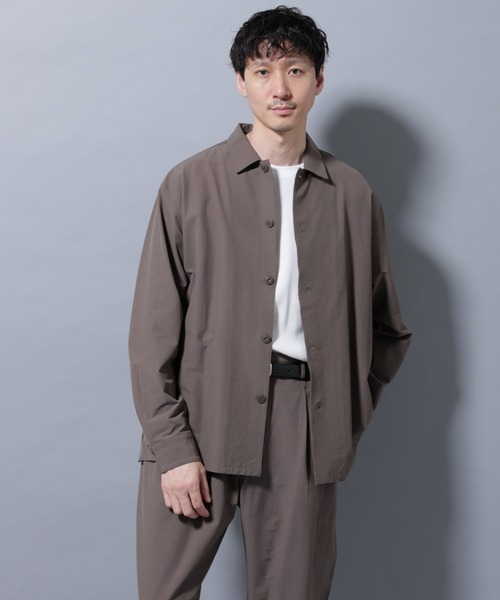 NANO universe（ナノユニバース）の「ストレッチワイドシャツブルゾン(セットアップ可)（シャツ/ブラウス・メンズ・チャコール/ブラウン/ブルーグレー・S/M/L）」の4枚目の写真