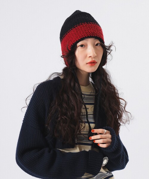 BEAMS BOY（ビームスボーイ）の「【1/15値下げ】2トーン イヤー キャップ（ニットキャップ/ビーニー・レディース・ブラック/グレー/ブラウン・ONE SIZE）」の2枚目の写真