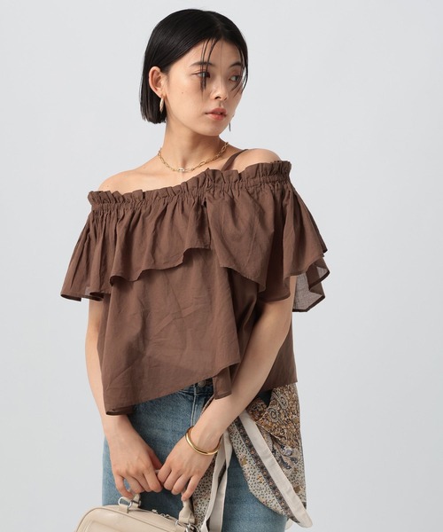 BAYFLOW（ベイフロー）の「[吸湿・撥水性に優れたインド綿]INDIANワンショルダーブラウス（シャツ/ブラウス・レディース・ブラック/ブラウン/オフホワイト・FREE）」の3枚目の写真