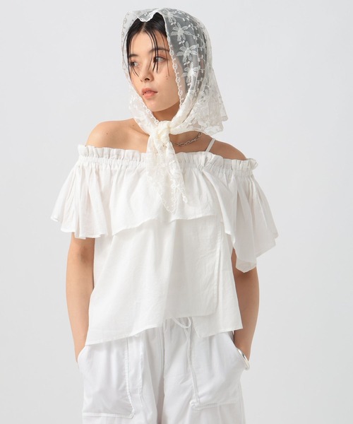 BAYFLOW（ベイフロー）の「[吸湿・撥水性に優れたインド綿]INDIANワンショルダーブラウス（シャツ/ブラウス・レディース・ブラック/ブラウン/オフホワイト・FREE）」の2枚目の写真