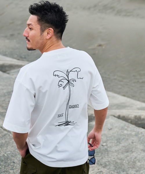 Sunny Smith(サニースミス)の「11.6ウルトラヘビーオンス Heavy Smithヤシの木柄 両面刺繍Tee(Tシャツ/カットソー・メンズ・ブラック/オフホワイト・LARGE/MEDIUM)」の1枚目の写真