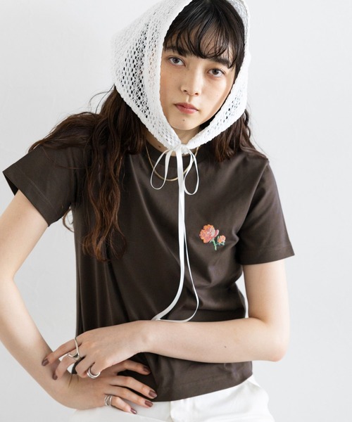 RAGEBLUE(レイジブルー)の「ピクセルフラワープリントTシャツ(Tシャツ/カットソー・レディース・ネイビー/ホワイト/ブラウン・FREE)」の15枚目の写真