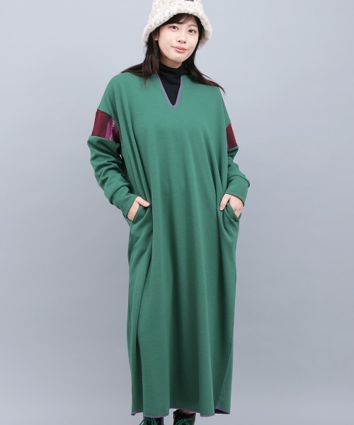 チチカカ(チチカカ)の「裏シャギースリットネックワンピース(ワンピース・レディース・ベージュ/グリーン/ブラック・FREE)」の3枚目の写真