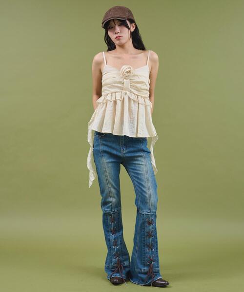 dispark（ディスパーク）の「DISPARK/フロントローズサイドテールキャミ（キャミソール・レディース・ブラック/ベージュ・FREE）」の16枚目の写真