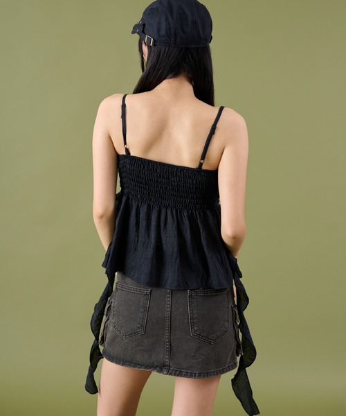 dispark（ディスパーク）の「DISPARK/フロントローズサイドテールキャミ（キャミソール・レディース・ブラック/ベージュ・FREE）」の5枚目の写真