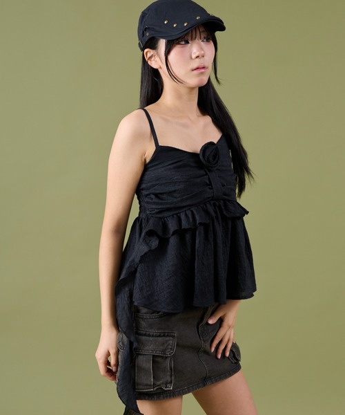 dispark（ディスパーク）の「DISPARK/フロントローズサイドテールキャミ（キャミソール・レディース・ブラック/ベージュ・FREE）」の6枚目の写真