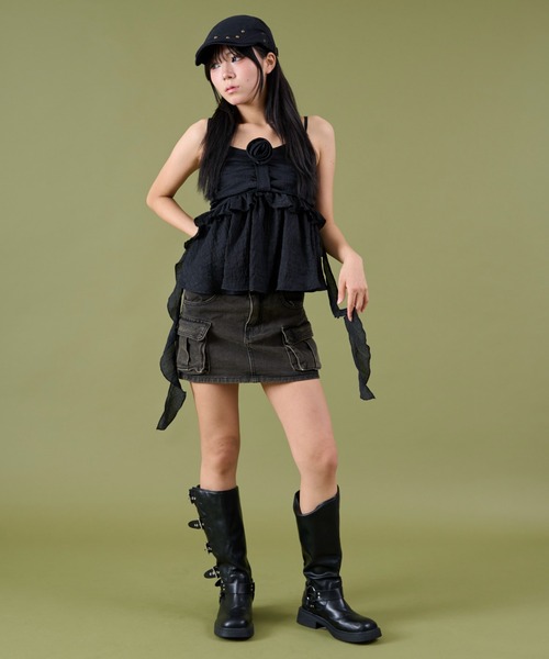 dispark（ディスパーク）の「DISPARK/フロントローズサイドテールキャミ（キャミソール・レディース・ブラック/ベージュ・FREE）」の7枚目の写真