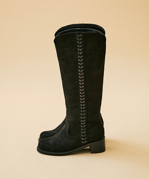 Remind me and forever（リマインドミーアンドフォーエバー）の「【2025AW】サイドステッチロングブーツ（ブーツ・レディース・ダークブラウン/ブラック・X-LARGE/LARGE/MEDIUM/SMALL）」の16枚目の写真