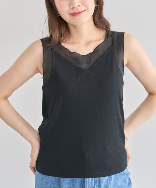 Sugar spoon（シュガースプーン）の「・SUGAR SPOON シアー切替タンクトップⅡ（タンクトップ・レディース・ブラック/オフホワイト/チャコールグレー/ライトグレー・FREE）」の2枚目の写真