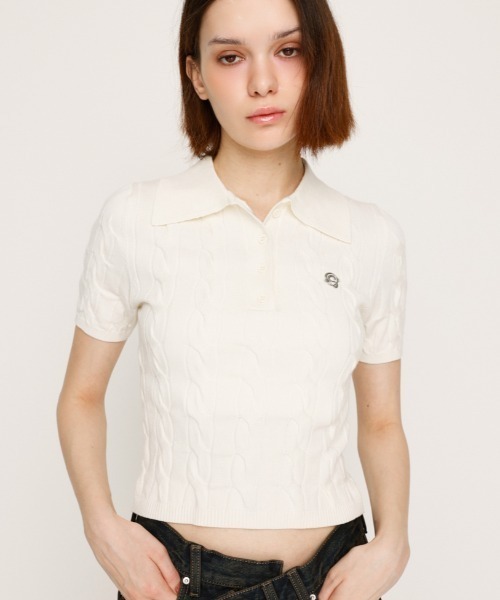 最終値下げ✏️Polo 半袖ニット✨新品未使用✨ セール】＜U.S.POLO ASSN.＞ 半袖ケーブルポロ襟ニット（ニット