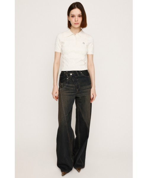 SLY（スライ）の「CABLE POLO KNIT TOPS ケーブル ポロニット トップス 秋服 半袖（ポロシャツ・レディース・ネイビー/アイボリー/ライトブルー/杢グレー・FREE）」の5枚目の写真