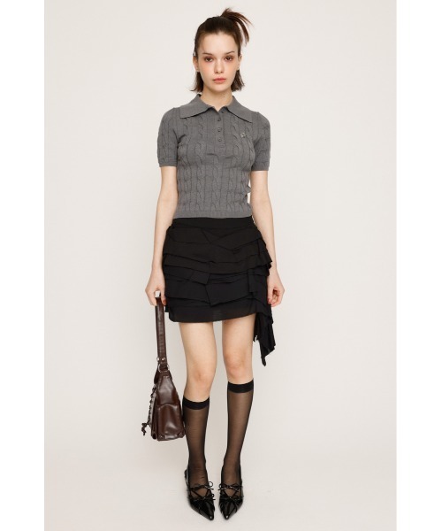 SLY（スライ）の「CABLE POLO KNIT TOPS ケーブル ポロニット トップス 秋服 半袖（ポロシャツ・レディース・ネイビー/アイボリー/ライトブルー/杢グレー・FREE）」の7枚目の写真