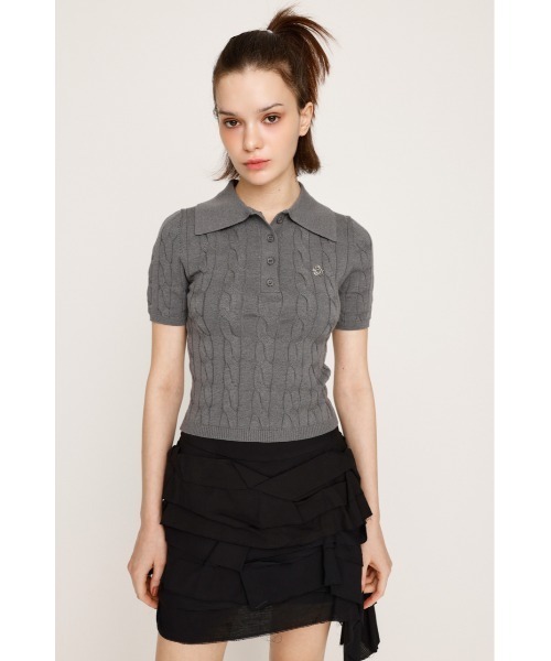 SLY（スライ）の「CABLE POLO KNIT TOPS ケーブル ポロニット トップス 秋服 半袖（ポロシャツ・レディース・ネイビー/アイボリー/ライトブルー/杢グレー・FREE）」の8枚目の写真