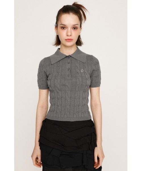 CABLE POLO KNIT TOPS ケーブル ポロニット トップス 秋服 半袖