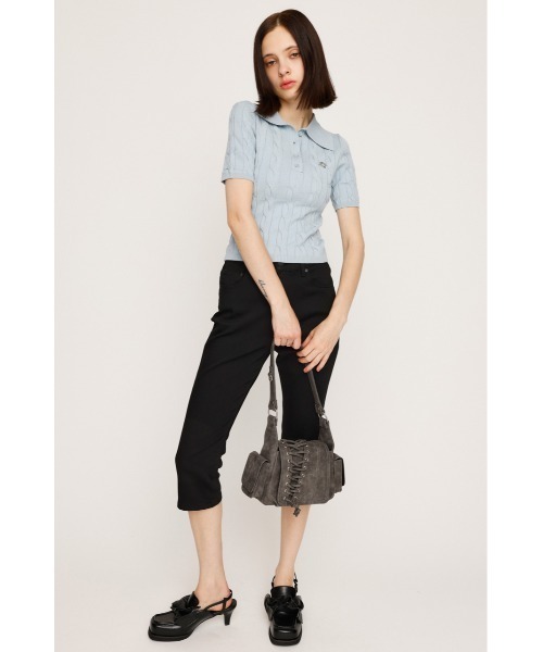 SLY（スライ）の「CABLE POLO KNIT TOPS ケーブル ポロニット トップス 秋服 半袖（ポロシャツ・レディース・ネイビー/アイボリー/ライトブルー/杢グレー・FREE）」の10枚目の写真
