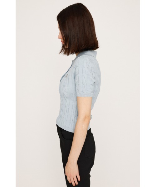 SLY（スライ）の「CABLE POLO KNIT TOPS ケーブル ポロニット トップス 秋服 半袖（ポロシャツ・レディース・ネイビー/アイボリー/ライトブルー/杢グレー・FREE）」の13枚目の写真