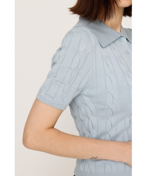 SLY（スライ）の「CABLE POLO KNIT TOPS ケーブル ポロニット トップス 秋服 半袖（ポロシャツ・レディース・ネイビー/アイボリー/ライトブルー/杢グレー・FREE）」の16枚目の写真