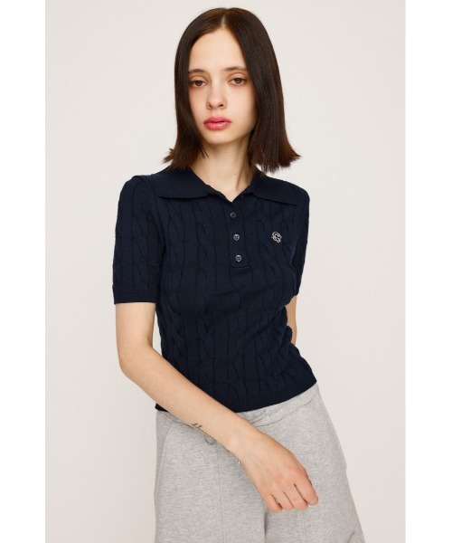 SLY（スライ）の「CABLE POLO KNIT TOPS ケーブル ポロニット トップス 秋服 半袖（ポロシャツ・レディース・ネイビー/アイボリー/ライトブルー/杢グレー・FREE）」の17枚目の写真