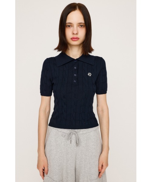 CABLE POLO KNIT TOPS ケーブル ポロニット トップス 秋服 半袖