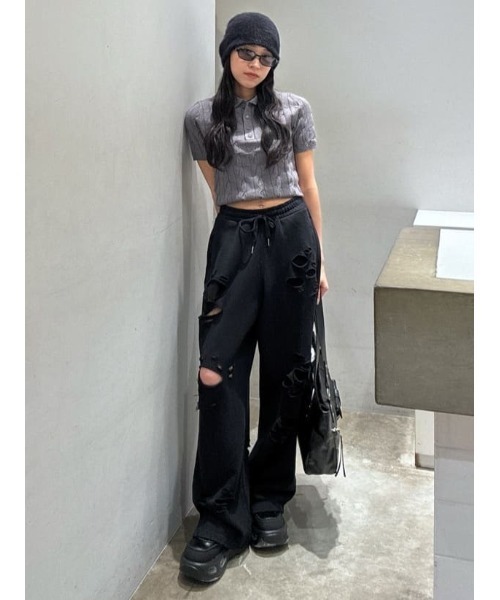 SLY（スライ）の「CABLE POLO KNIT TOPS ケーブル ポロニット トップス 秋服 半袖（ポロシャツ・レディース・ネイビー/アイボリー/ライトブルー/杢グレー・FREE）」の20枚目の写真