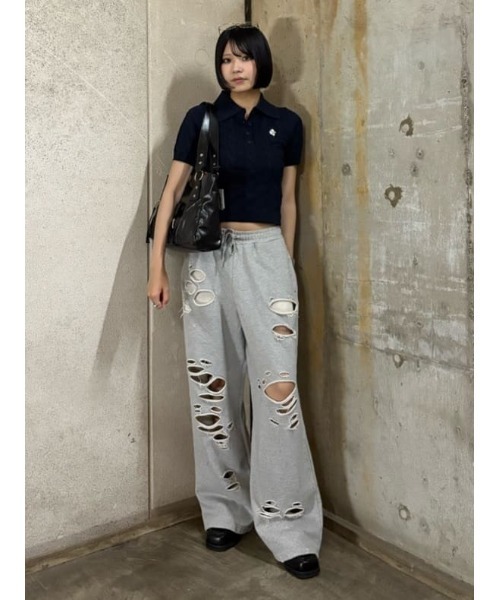 SLY（スライ）の「CABLE POLO KNIT TOPS ケーブル ポロニット トップス 秋服 半袖（ポロシャツ・レディース・ネイビー/アイボリー/ライトブルー/杢グレー・FREE）」の22枚目の写真