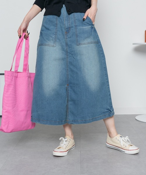 RCD(アールシーディー)の「9.5OZストレッチデニムベイカースカート(デニムスカート・レディース・ネイビー/ブルー・4L/3L/LL/L/M)」の11枚目の写真