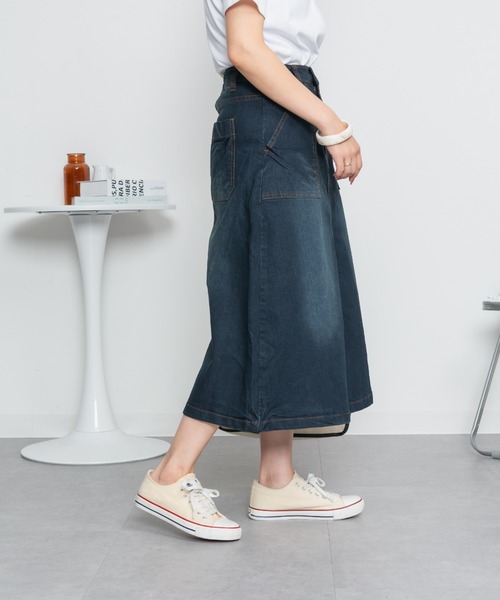 RCD(アールシーディー)の「9.5OZストレッチデニムベイカースカート(デニムスカート・レディース・ネイビー/ブルー・4L/3L/LL/L/M)」の6枚目の写真
