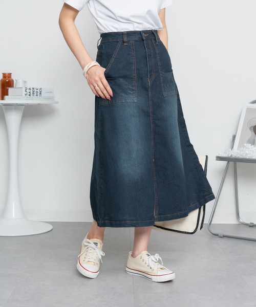 RCD(アールシーディー)の「9.5OZストレッチデニムベイカースカート(デニムスカート・レディース・ネイビー/ブルー・4L/3L/LL/L/M)」の8枚目の写真