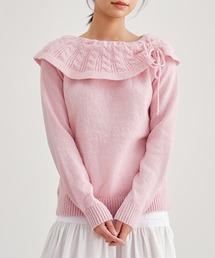 リボン付き コンパクト オフショル ニット プルオーバー