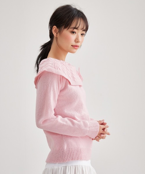 Lace Ladies(レースレディース)の「リボン付き コンパクト オフショル ニット プルオーバー(ニット/セーター・レディース・ピンク/ブラック/アイボリー・M/S)」の11枚目の写真