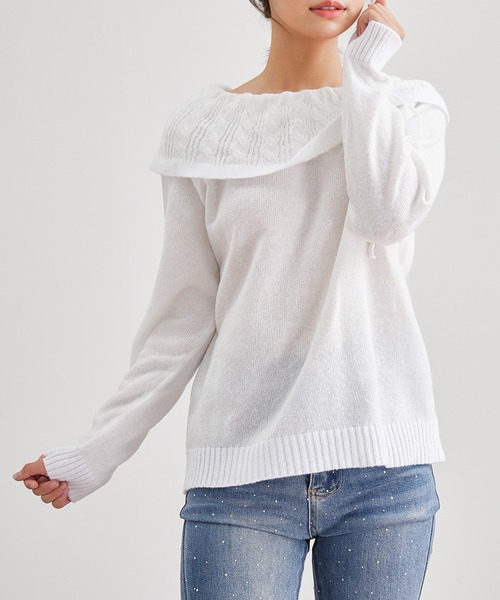 Lace Ladies(レースレディース)の「リボン付き コンパクト オフショル ニット プルオーバー(ニット/セーター・レディース・ピンク/ブラック/アイボリー・M/S)」の15枚目の写真