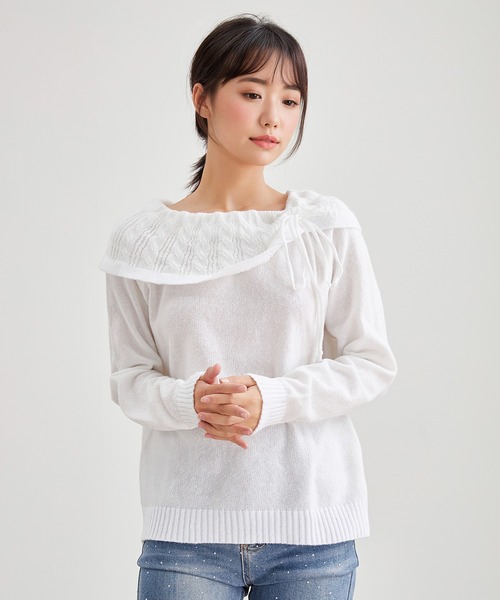 Lace Ladies(レースレディース)の「リボン付き コンパクト オフショル ニット プルオーバー(ニット/セーター・レディース・ピンク/ブラック/アイボリー・M/S)」の17枚目の写真