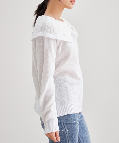 Lace Ladies(レースレディース)の「リボン付き コンパクト オフショル ニット プルオーバー(ニット/セーター・レディース・ピンク/ブラック/アイボリー・M/S)」の18枚目の写真