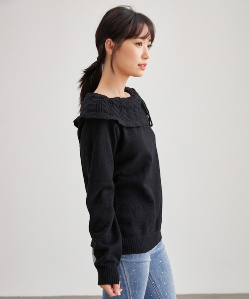 Lace Ladies(レースレディース)の「リボン付き コンパクト オフショル ニット プルオーバー(ニット/セーター・レディース・ピンク/ブラック/アイボリー・M/S)」の8枚目の写真