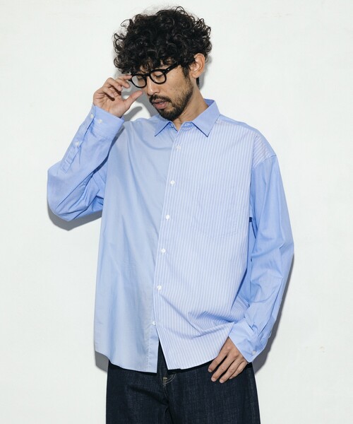 Firsthand(ファーストハンド)の「Firsthand/ファーストハンド リラックスフィット ランダム切り替え レギュラーシャツ / 長袖(シャツ/ブラウス・メンズ・ネイビー/ブルー・L/M)」の1枚目の写真