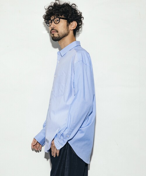 Firsthand(ファーストハンド)の「Firsthand/ファーストハンド リラックスフィット ランダム切り替え レギュラーシャツ / 長袖(シャツ/ブラウス・メンズ・ネイビー/ブルー・L/M)」の17枚目の写真