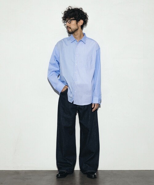 Firsthand(ファーストハンド)の「Firsthand/ファーストハンド リラックスフィット ランダム切り替え レギュラーシャツ / 長袖(シャツ/ブラウス・メンズ・ネイビー/ブルー・L/M)」の21枚目の写真