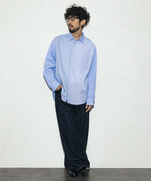 Firsthand(ファーストハンド)の「Firsthand/ファーストハンド リラックスフィット ランダム切り替え レギュラーシャツ / 長袖(シャツ/ブラウス・メンズ・ネイビー/ブルー・L/M)」の22枚目の写真