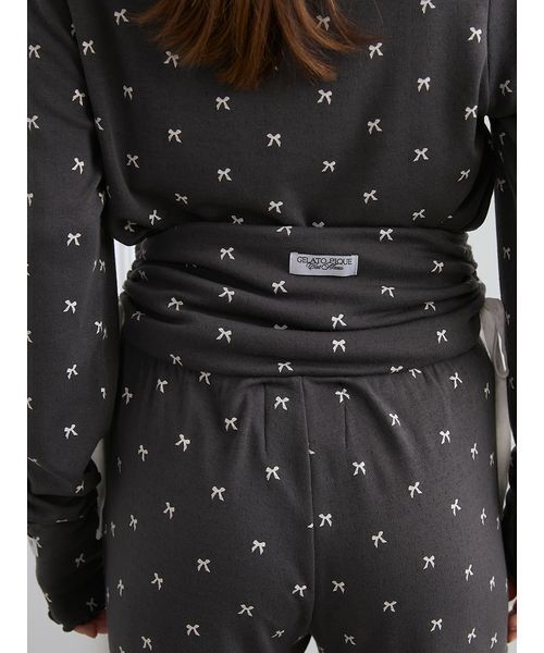 セール】針抜きリボン柄ロングパンツ（ルームウェア/パジャマ