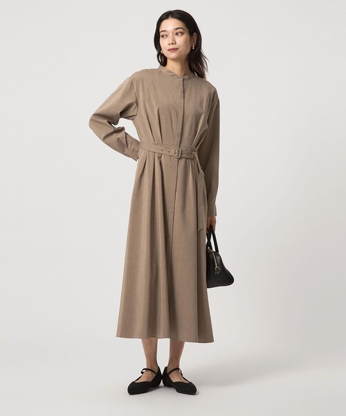 green label relaxing（グリーンレーベルリラクシング）の「ウエスト ベルト ロングスリーブ ワンピース マシンウォッシャブル（ワンピース・レディース・モカ/ネイビー/ライトグレー・FREE）」の3枚目の写真
