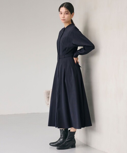 green label relaxing（グリーンレーベルリラクシング）の「ウエスト ベルト ロングスリーブ ワンピース マシンウォッシャブル（ワンピース・レディース・モカ/ネイビー/ライトグレー・FREE）」の4枚目の写真