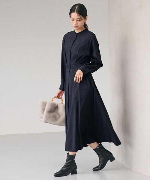 green label relaxing（グリーンレーベルリラクシング）の「ウエスト ベルト ロングスリーブ ワンピース マシンウォッシャブル（ワンピース・レディース・モカ/ネイビー/ライトグレー・FREE）」の5枚目の写真