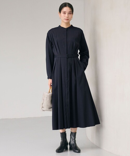 green label relaxing（グリーンレーベルリラクシング）の「ウエスト ベルト ロングスリーブ ワンピース マシンウォッシャブル（ワンピース・レディース・モカ/ネイビー/ライトグレー・FREE）」の6枚目の写真