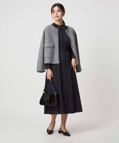 green label relaxing（グリーンレーベルリラクシング）の「ウエスト ベルト ロングスリーブ ワンピース マシンウォッシャブル（ワンピース・レディース・モカ/ネイビー/ライトグレー・FREE）」の8枚目の写真