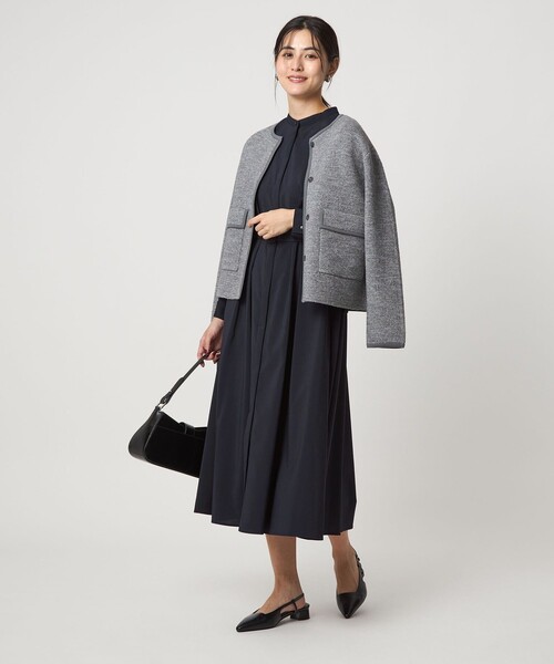 green label relaxing（グリーンレーベルリラクシング）の「ウエスト ベルト ロングスリーブ ワンピース マシンウォッシャブル（ワンピース・レディース・モカ/ネイビー/ライトグレー・FREE）」の9枚目の写真