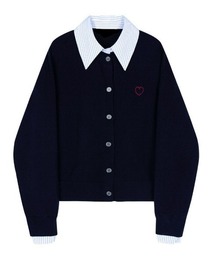 ハート刺繍シャツレイヤード風カーディガン