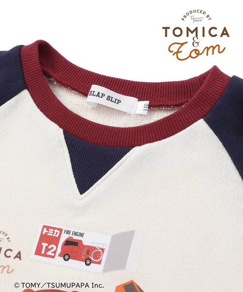 SLAP SLIP（スラップスリップ）の「【トミカとトム×SLAPSLIPコラボアイテム】はたらくくるまトムプリントラグラントレーナー(80~120cm)（スウェット・キッズ・ネイビー/ベージュ・90cm/80ｃｍ/120cm/100cm/110cm）」の10枚目の写真