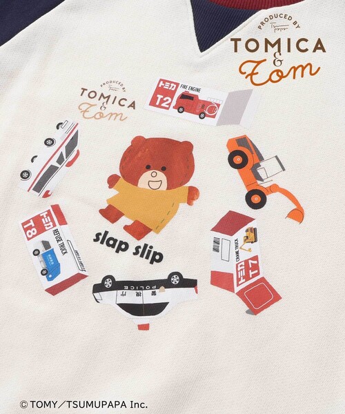 SLAP SLIP（スラップスリップ）の「【トミカとトム×SLAPSLIPコラボアイテム】はたらくくるまトムプリントラグラントレーナー(80~120cm)（スウェット・キッズ・ネイビー/ベージュ・90cm/80ｃｍ/120cm/100cm/110cm）」の5枚目の写真