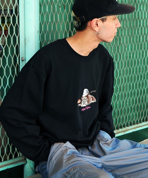 MELLOW(メロー)の「MELLOW DOG SWEAT / イラスト刺繍 / 犬柄 / ブルドッグ スウェット トレーナー(スウェット・メンズ・グリーン/グレー/ブラック・M/L/XL)」の2枚目の写真